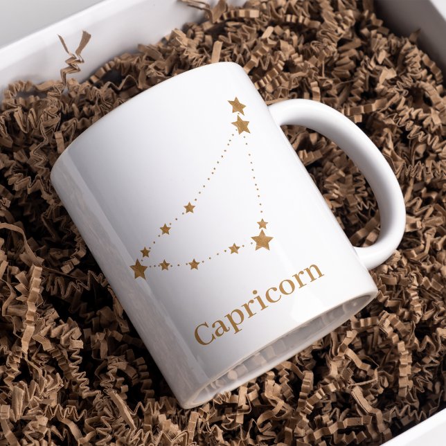 Caneca De Café Símbolo Zodiac Moderno, Capricórnio Dourado | Elem (Criador carregado)