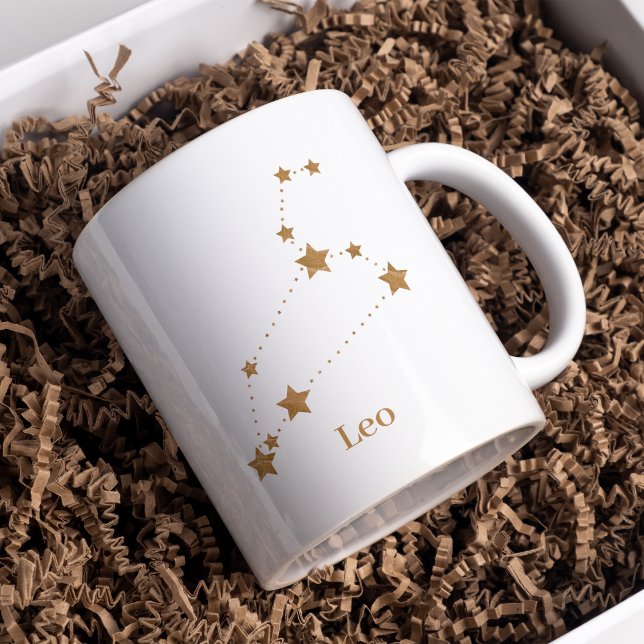 Caneca De Café Símbolo Zodiac Moderno Dourado Leo | Elemento Fogo (Criador carregado)