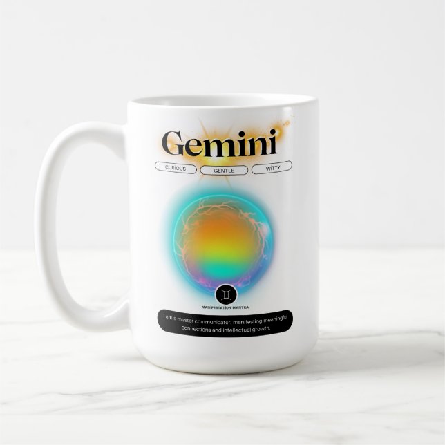 Caneca De Café Símbolo Zodiac Moderno Gemini Cita Elemento Ar (Esquerda)