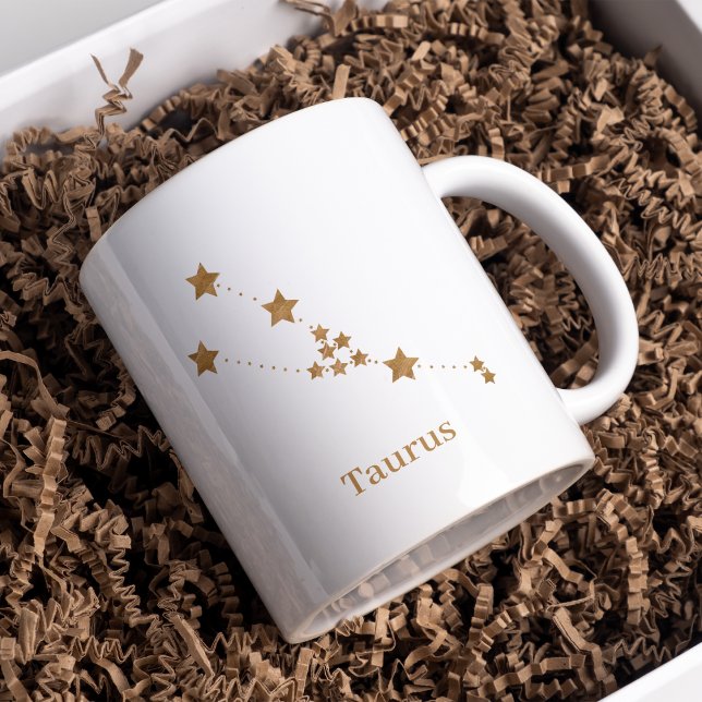 Caneca De Café Símbolo Zodiac Moderno Taurus Dourado | Elemento T (Criador carregado)