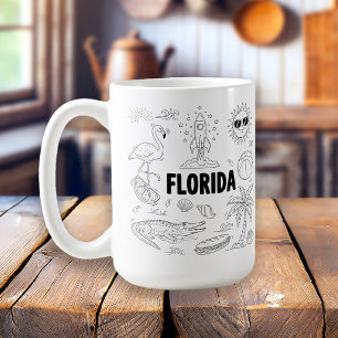 Caneca De Café Símbolos de Arte de Linha Desenhada na Flórida