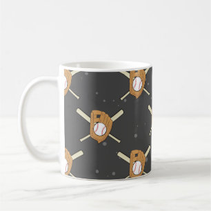Caneca De Café Símbolos de beisebol - Padrão sem costura em preto