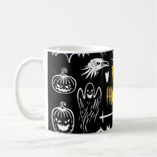 Caneca De Café Símbolos de Halloween desenhados à mão, coleção de