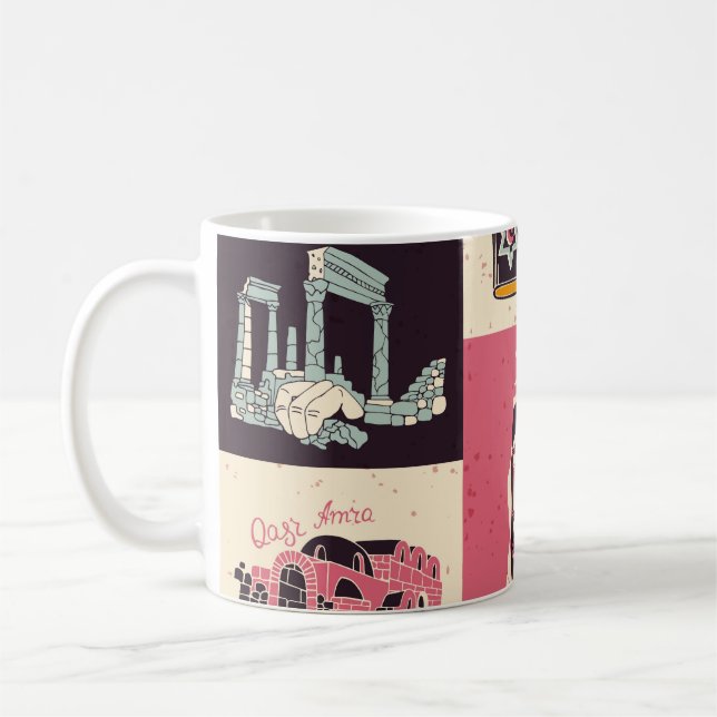 Caneca De Café Símbolos Ilustrados Retro-Cultura Da Jordânia (Esquerda)