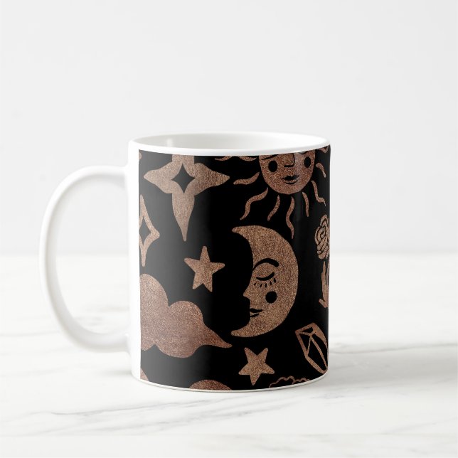 Caneca De Café Símbolos místicos: cobra, sol, lua. (Esquerda)