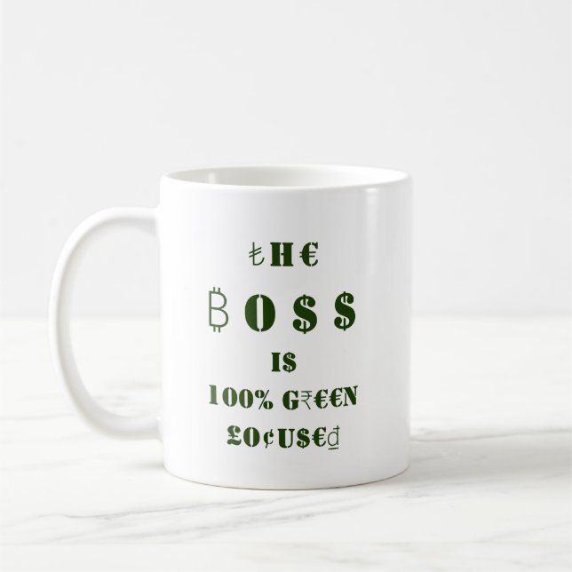Caneca De Café Símbolos Monetários Engraçado Chefe Verde Financei (Esquerda)