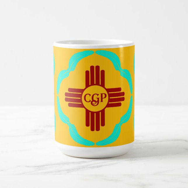 Caneca De Café Símbolos Red Zia Penas Turquesas do Novo México (Centro)