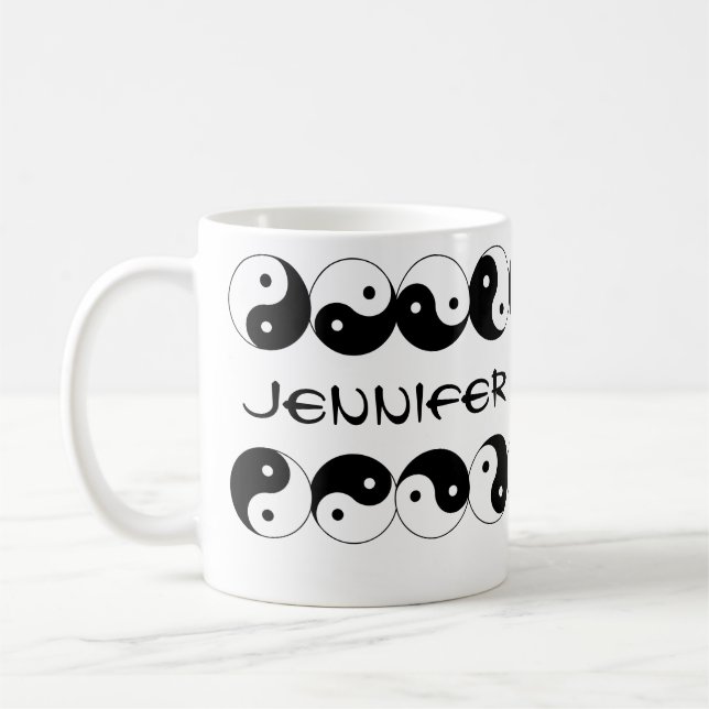 Caneca De Café Símbolos Rotativos de Nomes Yin Yang (Esquerda)