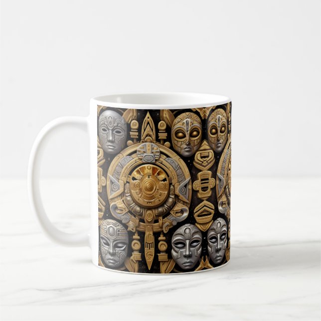 Caneca De Café Simetria Estelar Aztec: Padrão Cósmico (Esquerda)