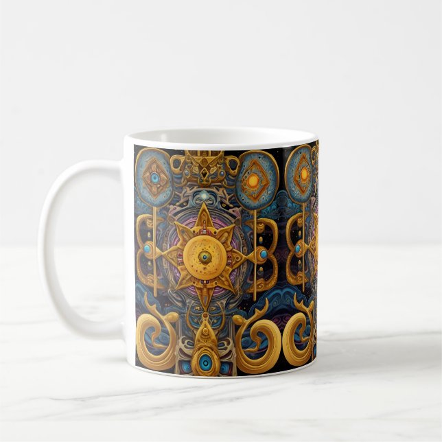 Caneca De Café Simetria Estelar Aztec: Padrão Cósmico (Esquerda)