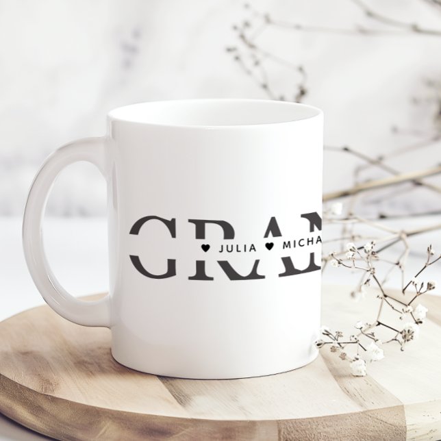 Caneca De Café Simple Black White Grandma Add Names (Criador carregado)