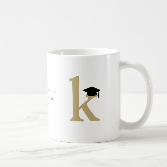 Caneca De Café Simple Classic Grad Monogram Modern Graduation Cap (Direita)