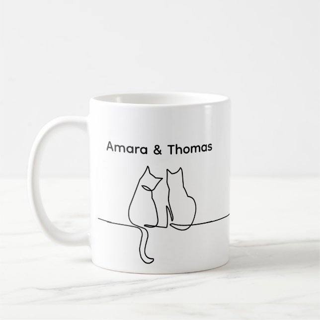 Caneca De Café Simple Love Romantic Personalize Two Cat Sitting (Esquerda)