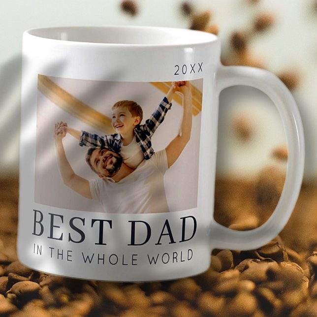 Caneca De Café Simple Modern Chic Custom Best Dad Photo (Criador carregado)