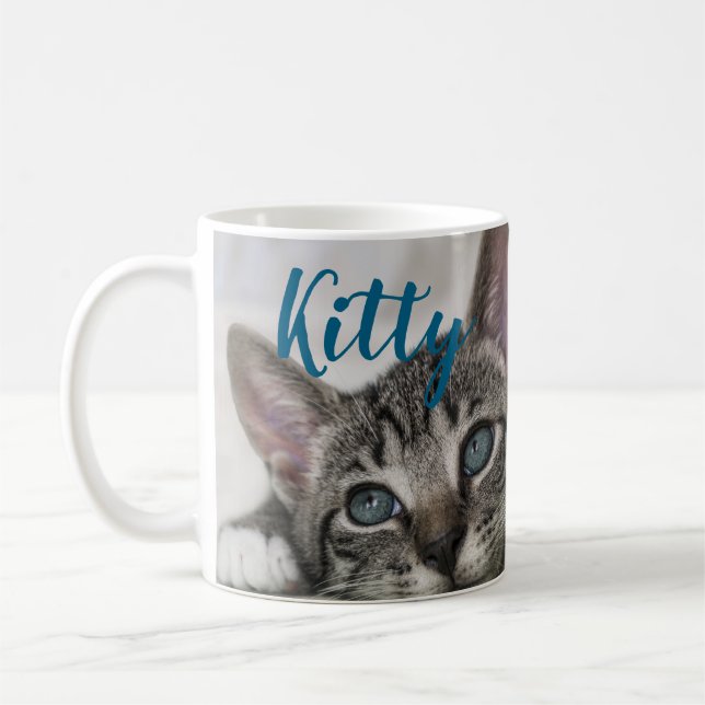 Caneca De Café Simple Modern Custom Cat Name and Photo  (Esquerda)