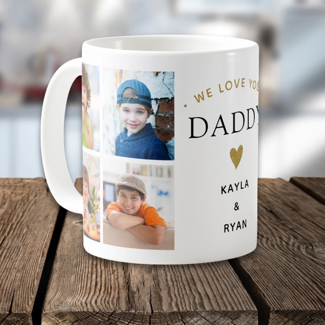 Caneca De Café Simple Modern We Love You Daddy 8 Photo Collage    (Criador carregado)