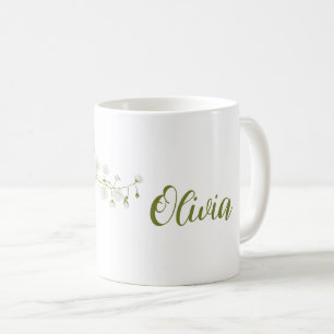 Caneca De Café Simple Olivia chama rosas brancas elegantes