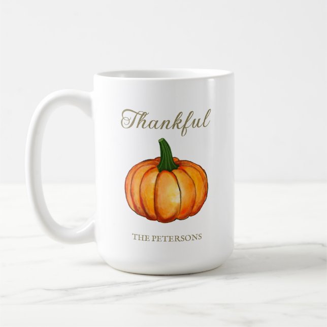 Caneca De Café Simple Orange Watercolor Pumpkin Thanksgiving (Esquerda)
