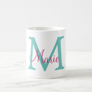 Caneca De Café simples adicionar nome monograma verde rosa azul t