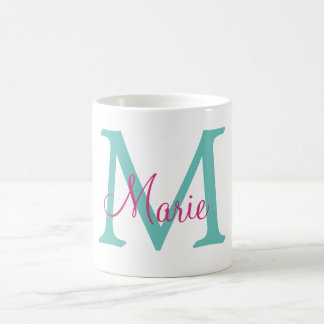 Caneca De Café simples adicionar nome monograma verde rosa azul t