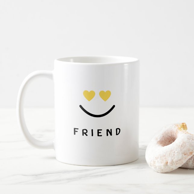 Caneca De Café Simples Amarelo Negro Sorria "Amigo" (Com Donut)
