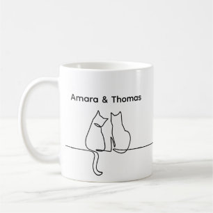 Caneca De Café Simples Amor Romântico Personalizado Dois Gatos Se