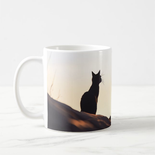 Caneca De Café Simples Black Cat Silhouette Sunset Sky Personaliz (Esquerda)