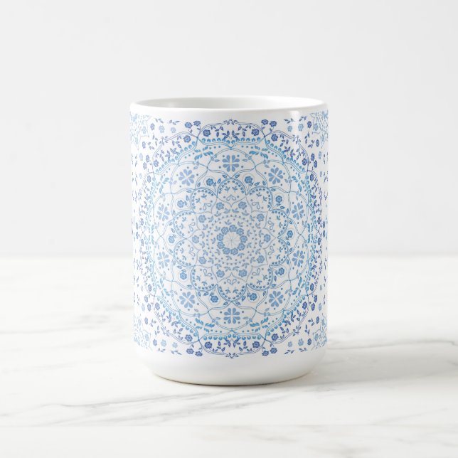 Caneca De Café Simples Blue E White Elegante Floral Mandala (Centro)