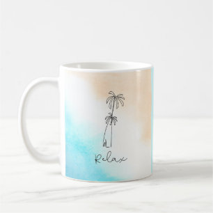 Caneca De Café Simples Blue White Beige Watercolor Beach Relax