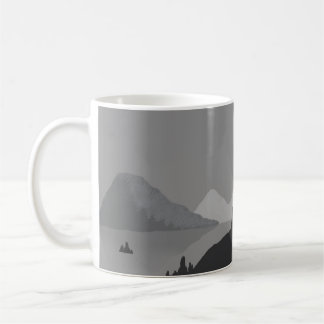 Caneca de café simples com paisagem montanhosa cin