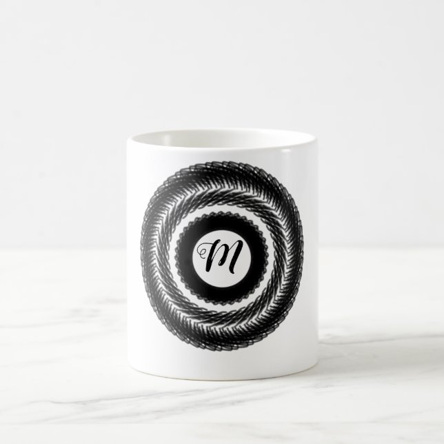 Caneca De Café simples e personalizado BLACK mandala monograma ad (Centro)
