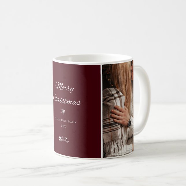 Caneca De Café Simples & Elegantes Natal Burgundy Escuro (Frente Esquerda)