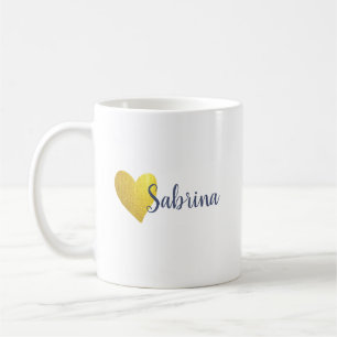 Caneca De Café Simples Faux Dourado Heart Personalizado