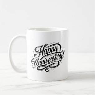 Caneca De Café Simples Feliz Aniversário Caligrafia Negra Elegant