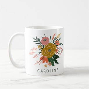Caneca De Café Simples Flor Botânica Personalizada Minimalista