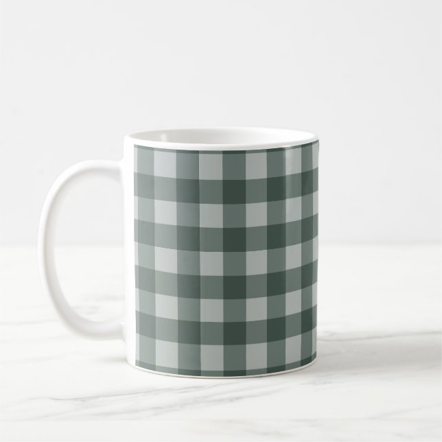 Caneca De Café Simples Gingham Verde Verificado (Esquerda)