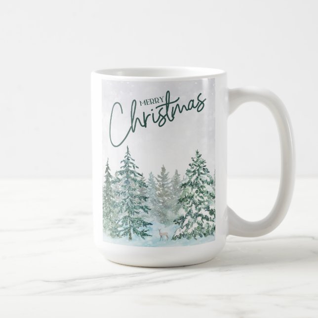 Caneca De Café Simples Mensagem De Feliz Natal Deer In the Woods (Direita)