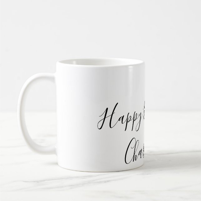 Caneca De Café SIMPLES MINIMAL.CUTIE ADICIONE NOME BEBÊ feliz ani (Esquerda)