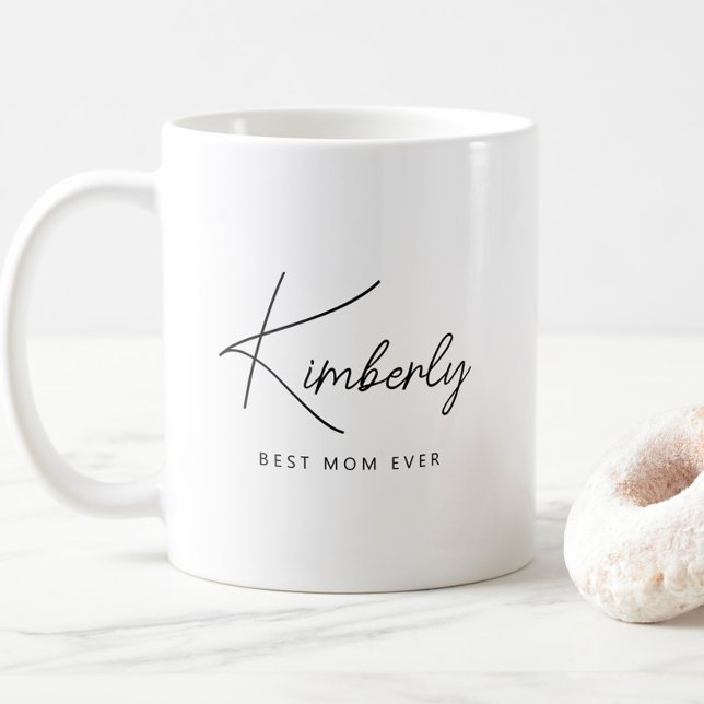 Caneca De Café Simples Moderno Personalizada Melhor Mãe De Sempre (Minimalist Personalized Best Mom Ever Mug, Simple Modern Script, Mother's Day Gift, Mother Mama)