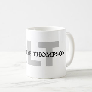 Caneca De Café simples monograma branco preto (nome+iniciais) cla
