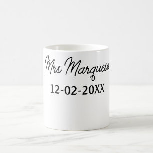 Caneca De Café simples monograma mrs. nome data ano Thro