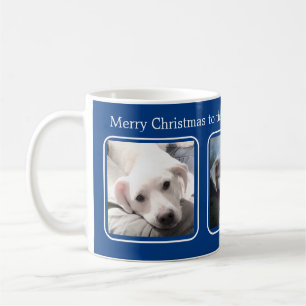 Caneca De Café Simples Natal Três Foto Azul e Branco