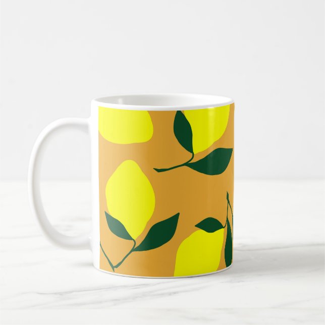 Caneca De Café Simples padrão de limão, fundo laranja. (Esquerda)