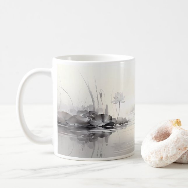 Caneca De Café Simples Pintura Da Flor De Lotus (Com Donut)