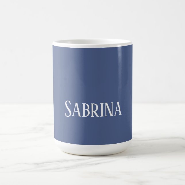 Caneca De Café Simples plano elegante, azul simples, branco (Centro)