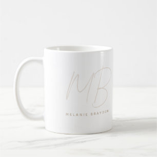 Caneca De Café Simples Taupe Minimalista Dois Monogramas Nome