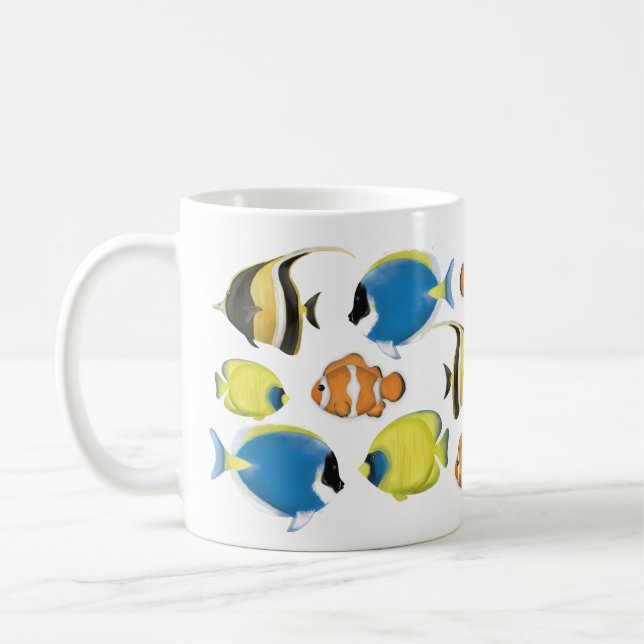 Caneca De Café Simples Tendência Tropical Oceano de Peixes Minima (Esquerda)