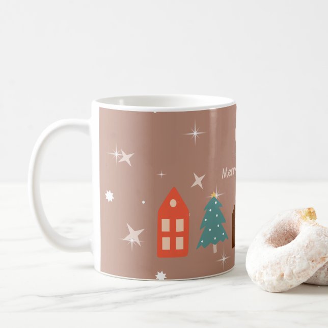 Caneca De Café Simples Tone da Terra Feliz Natal (Com Donut)