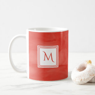 Caneca De Café Simples Vermelho Laranja Sutil Marble Monograma Mo