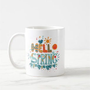 Caneca De Café Simples Vibrante Alô Flor Primavera deixa sol